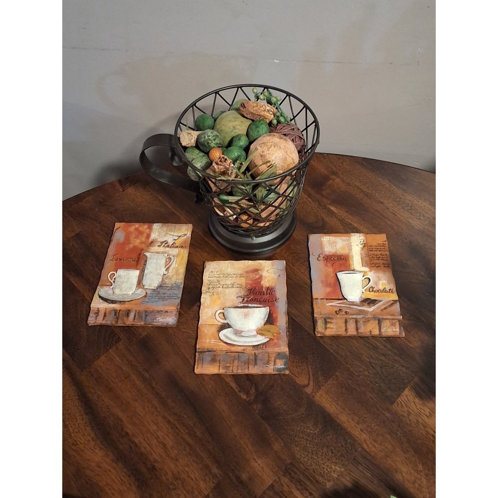Vintage Set Of 3D Resin Coffee Wall Art & Metal "Coffee Cup" Holder For Pods - Picture 1 of 12